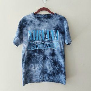 Nirvana Nevermind Spellout Blue Marble Tie Dye Short Sleeve Tee Size S
